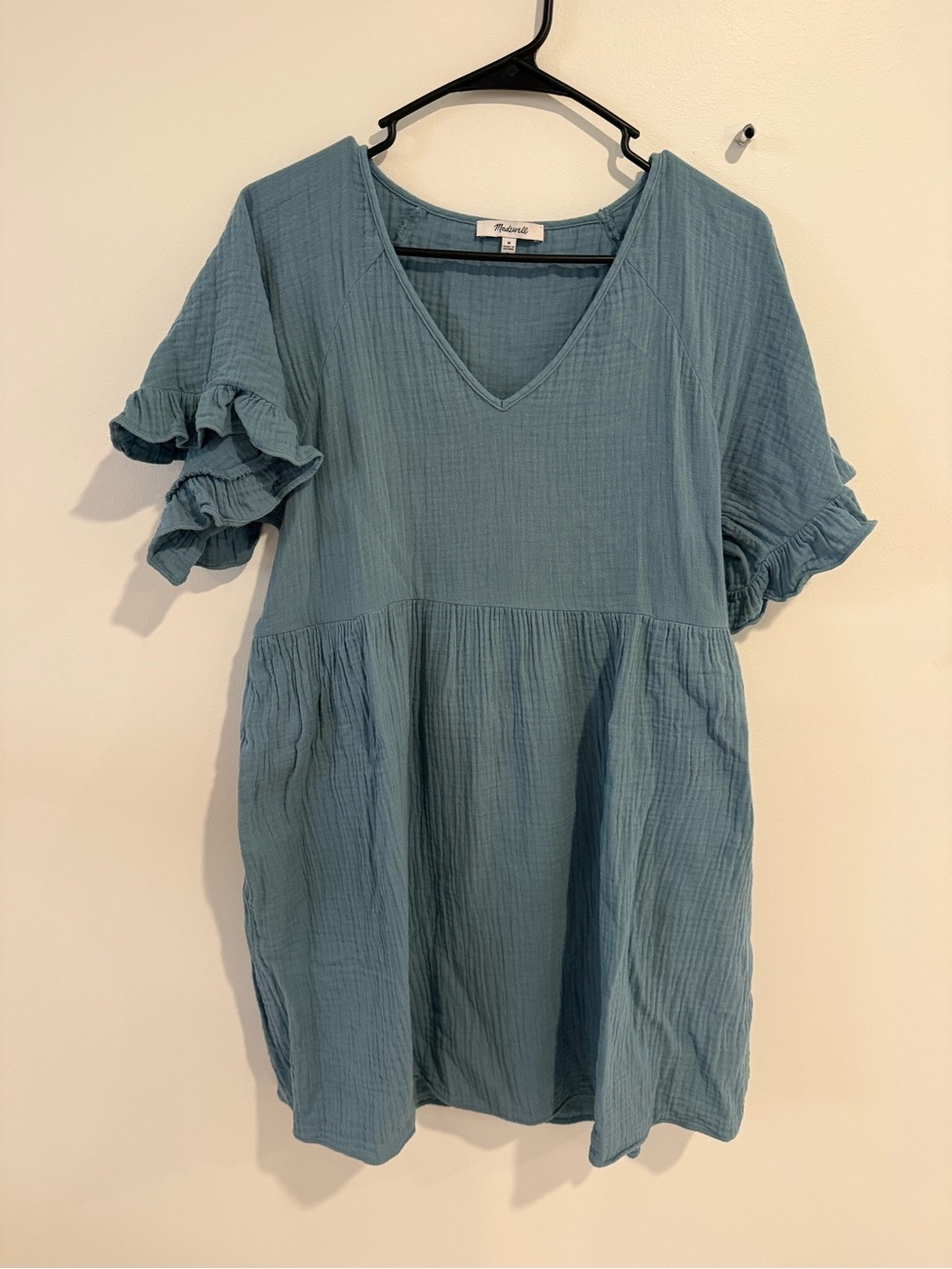 Madewell Teal V-Neck Ruffle Sleeve Mini Dress